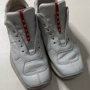 Prada White Leather Cup Sneakers